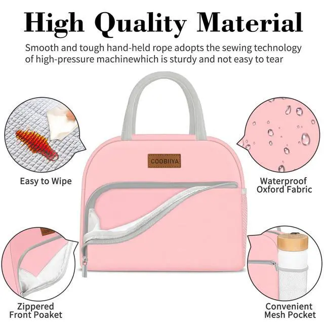Alt view image 4 of 7 - Lunch Bag for Women Men, Insulated Reusable Picnic Bag, 10.8"L x 6.3"W x 8.85"H, Pink
