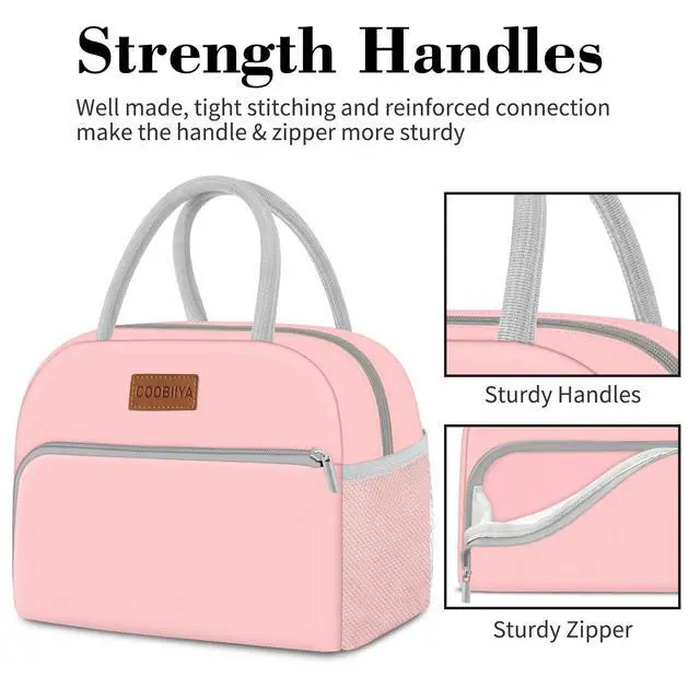 Alt view image 5 of 7 - Lunch Bag for Women Men, Insulated Reusable Picnic Bag, 10.8"L x 6.3"W x 8.85"H, Pink