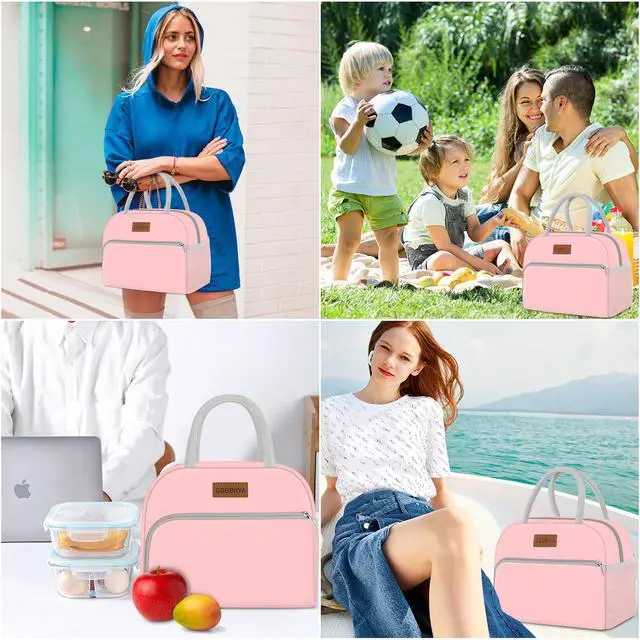 Alt view image 6 of 7 - Lunch Bag for Women Men, Insulated Reusable Picnic Bag, 10.8"L x 6.3"W x 8.85"H, Pink