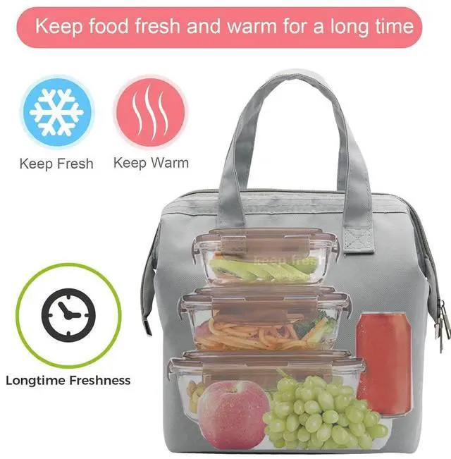 Alt view image 2 of 7 - Insulated Lunch Bag Simple Cute Lunch Box for Women Men, Grey, Small