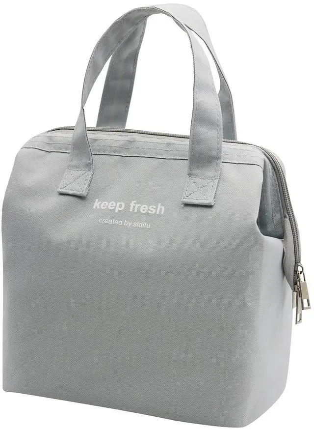 Main image of Insulated Lunch Bag Simple Cute Lunch Box for Women Men, Grey, Small