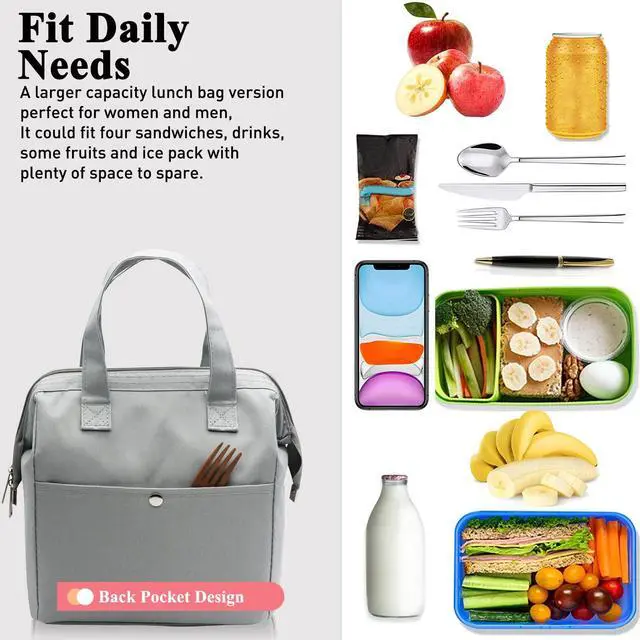 Alt view image 5 of 7 - Insulated Lunch Bag Simple Cute Lunch Box for Women Men, Grey, Small