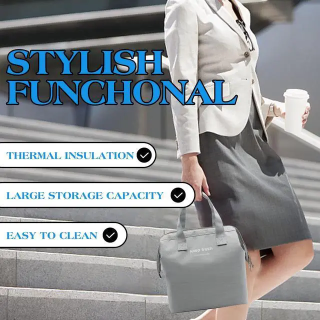Alt view image 6 of 7 - Insulated Lunch Bag Simple Cute Lunch Box for Women Men, Grey, Small