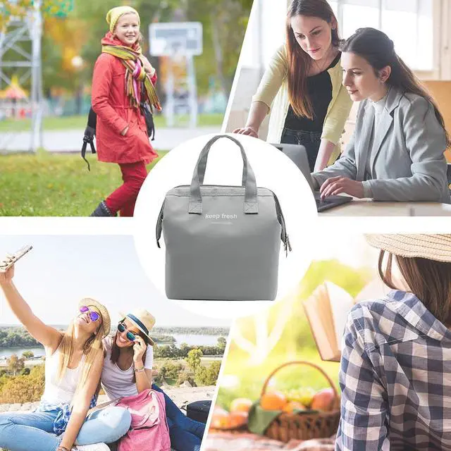 Alt view image 7 of 7 - Insulated Lunch Bag Simple Cute Lunch Box for Women Men, Grey, Small