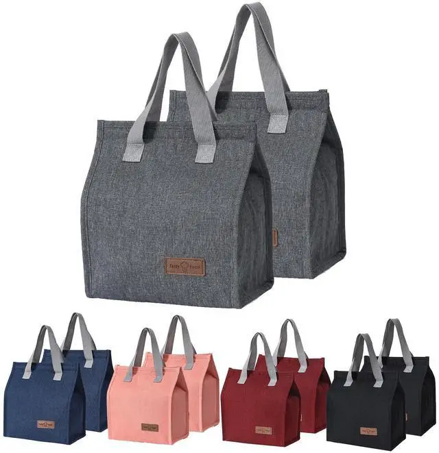 Main image of 2pcs Grey Lunch Bag Insulated, Lunch Box Bag, Reusable Lunch Tote Bag