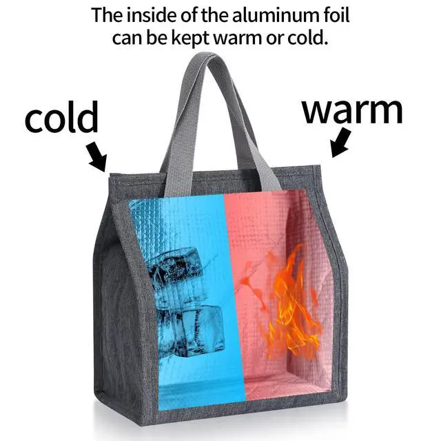 Alt view image 2 of 6 - 2pcs Grey Lunch Bag Insulated, Lunch Box Bag, Reusable Lunch Tote Bag