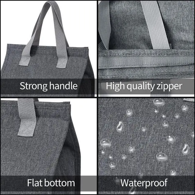 Alt view image 3 of 6 - 2pcs Grey Lunch Bag Insulated, Lunch Box Bag, Reusable Lunch Tote Bag