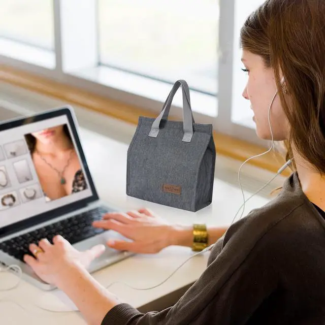 Alt view image 6 of 6 - 2pcs Grey Lunch Bag Insulated, Lunch Box Bag, Reusable Lunch Tote Bag