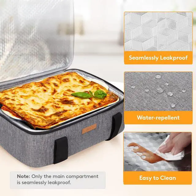 Alt view image 4 of 7 - Insulated Single Decker Casserole Carrier, Lasagna Lugger Tote Keeps Food Hot or Cold, Thermal Lunch Bag for Potluck Parties, Picnic and Cookouts, Fits 8"x11" Baking Dish, Grey