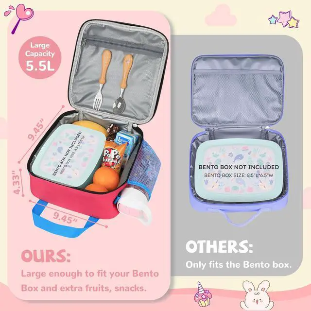 Alt view image 2 of 6 - Lunch Box Kids, Large Insulated Lunch Bag for Girls, Pink Blue