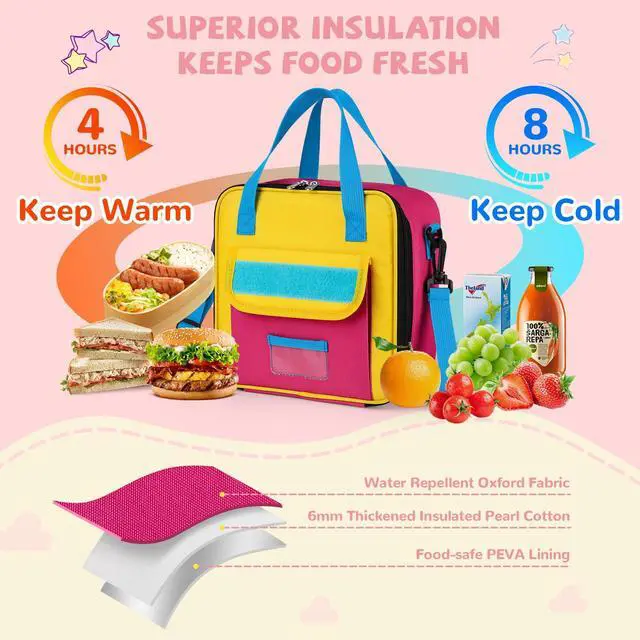 Alt view image 4 of 6 - Lunch Box Kids, Large Insulated Lunch Bag for Girls, Pink Blue