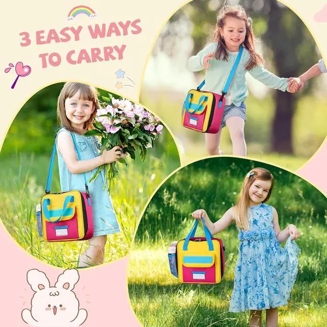 Alt view image 6 of 6 - Lunch Box Kids, Large Insulated Lunch Bag for Girls, Pink Blue