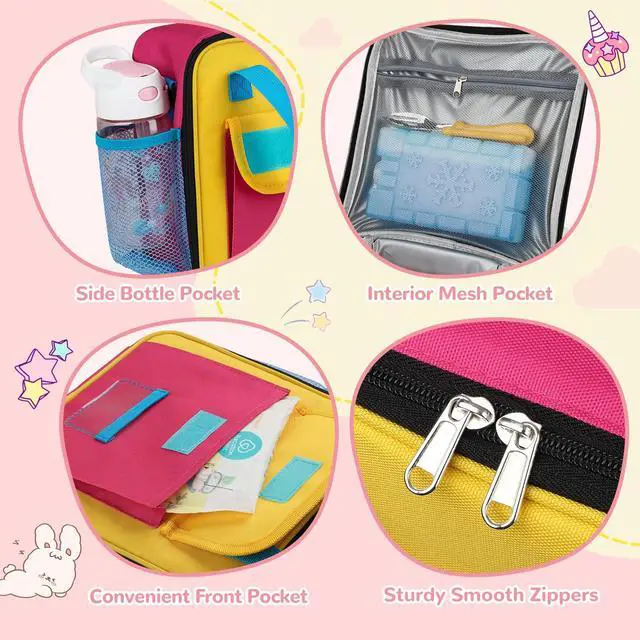 Alt view image 5 of 6 - Lunch Box Kids, Large Insulated Lunch Bag for Girls, Pink Blue