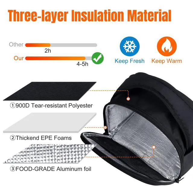 Alt view image 3 of 7 - Insulated Lunch Bags Lunch Box Cooler Bags Black Lunch Tote Bag for Bento Box, for Kids Adult