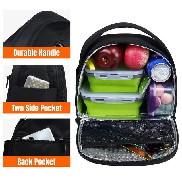 Alt view image 4 of 7 - Insulated Lunch Bags Lunch Box Cooler Bags Black Lunch Tote Bag for Bento Box, for Kids Adult