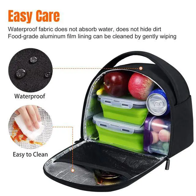 Alt view image 5 of 7 - Insulated Lunch Bags Lunch Box Cooler Bags Black Lunch Tote Bag for Bento Box, for Kids Adult