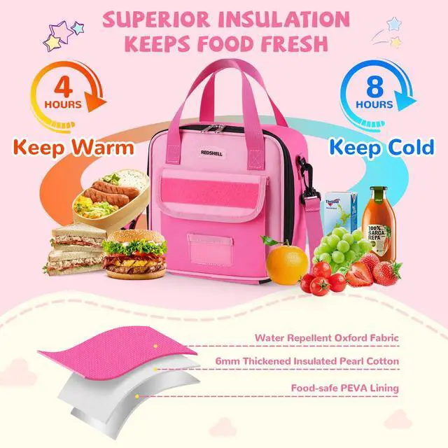Alt view image 4 of 6 - Lunch Box Kids, Large Insulated Lunch Bag for Girls, Rose Red