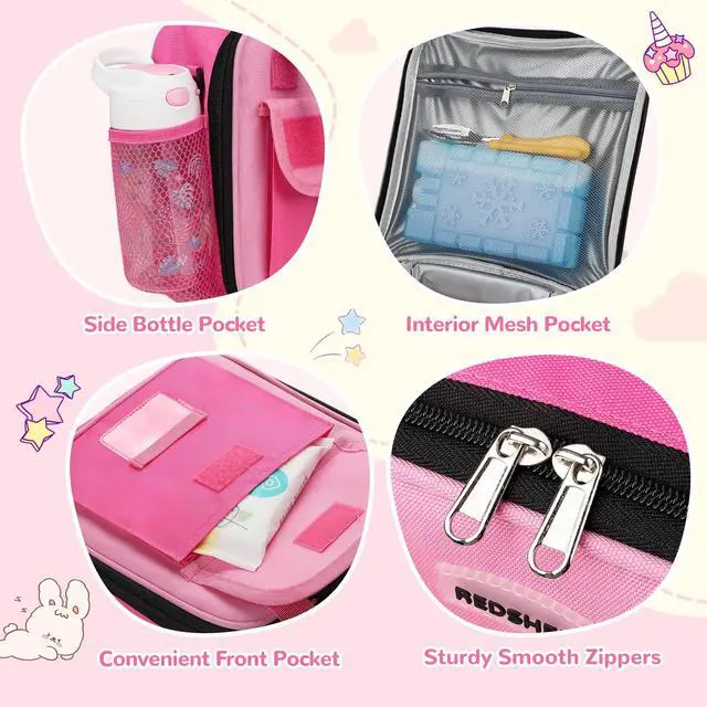 Alt view image 5 of 6 - Lunch Box Kids, Large Insulated Lunch Bag for Girls, Rose Red