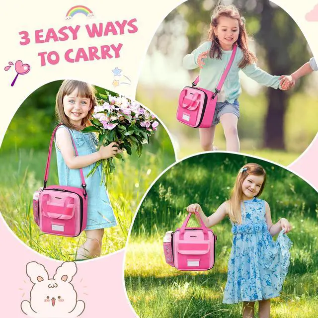 Alt view image 6 of 6 - Lunch Box Kids, Large Insulated Lunch Bag for Girls, Rose Red