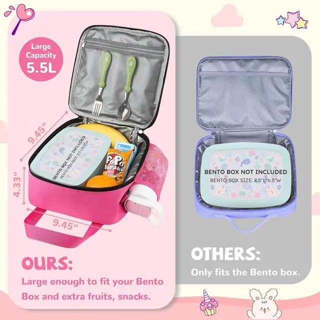 Alt view image 2 of 6 - Lunch Box Kids, Large Insulated Lunch Bag for Girls, Rose Red