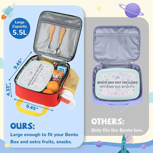 Alt view image 2 of 6 - Lunch Box Kids, Large Insulated Lunch Bag for Boys Girls, Red Blue