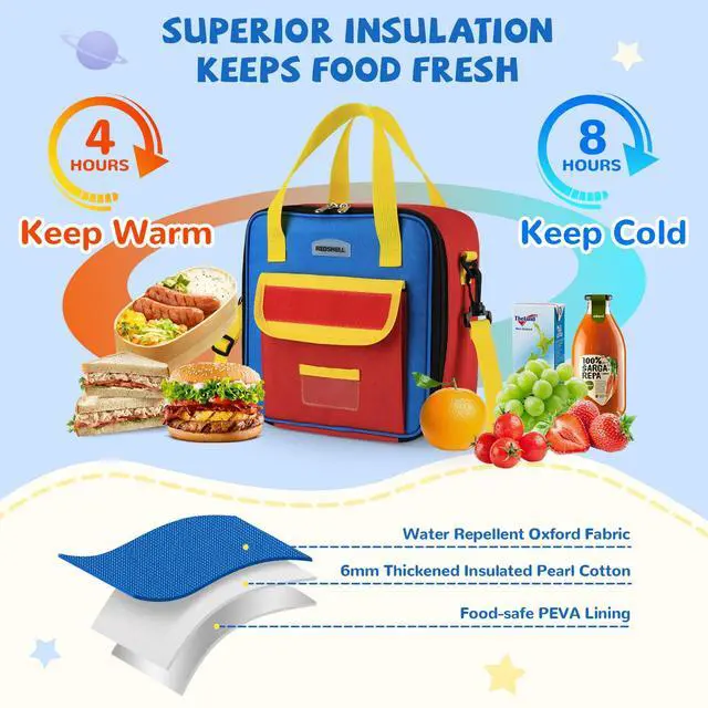 Alt view image 4 of 6 - Lunch Box Kids, Large Insulated Lunch Bag for Boys Girls, Red Blue