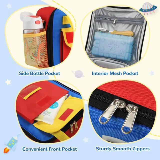 Alt view image 5 of 6 - Lunch Box Kids, Large Insulated Lunch Bag for Boys Girls, Red Blue