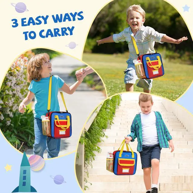 Alt view image 6 of 6 - Lunch Box Kids, Large Insulated Lunch Bag for Boys Girls, Red Blue