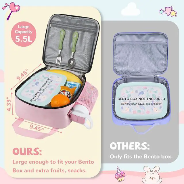 Alt view image 2 of 6 - Lunch Box Kids, Large Insulated Lunch Bag Lunchbox for Girls, Pink