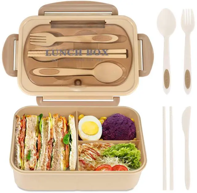 Main image of Bento Box for Adult, 1200 ML Lunch Containers, LeakProof Lunch Box with Utensils, BPA Free, 3 Compartment Bento Box Microwave Safe, Khaki