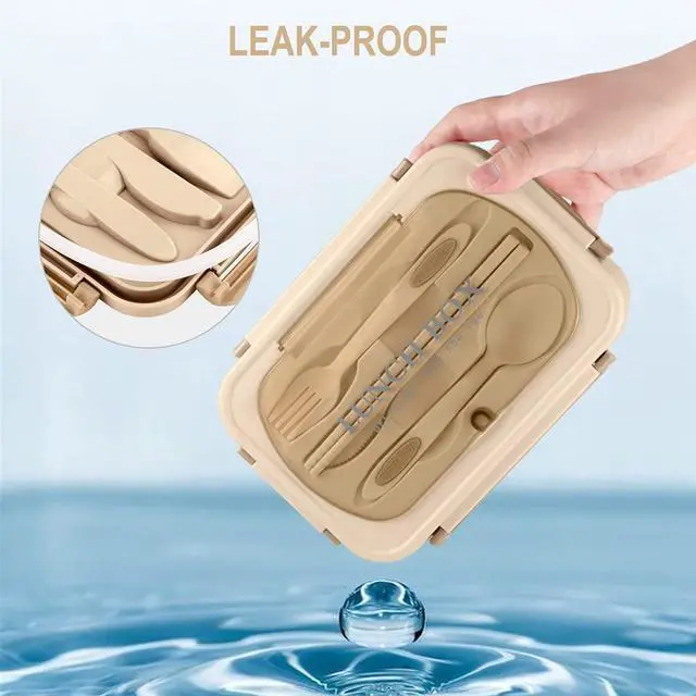 Alt view image 3 of 7 - Bento Box for Adult, 1200 ML Lunch Containers, LeakProof Lunch Box with Utensils, BPA Free, 3 Compartment Bento Box Microwave Safe, Khaki