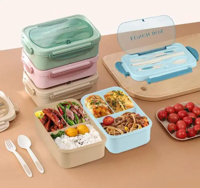 Alt view image 7 of 7 - Bento Box for Adult, 1200 ML Lunch Containers, LeakProof Lunch Box with Utensils, BPA Free, 3 Compartment Bento Box Microwave Safe, Khaki
