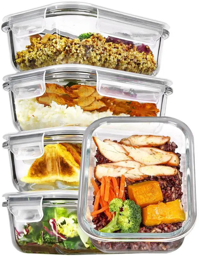 Main image of 5Pack 22oz Glass Storage Containers with Lids, Grey