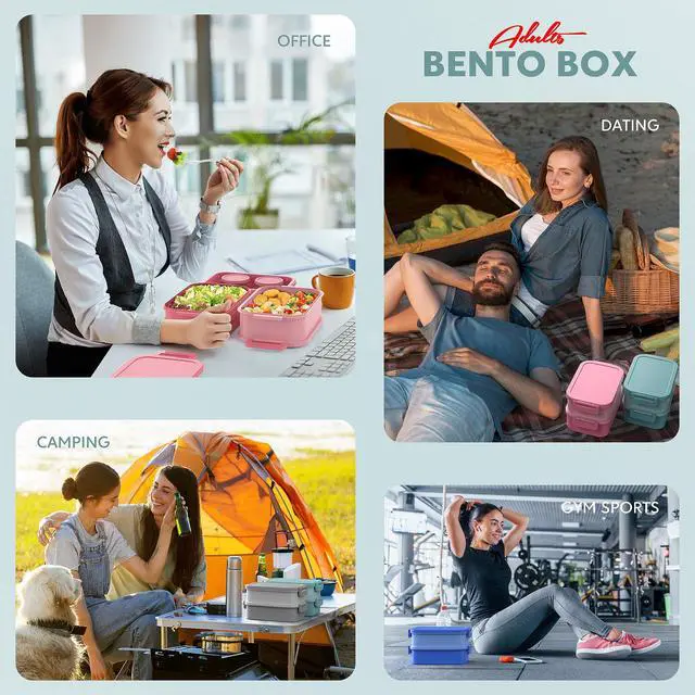 Alt view image 6 of 7 - Bento Box Adult Lunch Box - 72oz Stackable Bento Lunch Box for Adults, 3 Layers All-in-One Large Bento Box Leak-Proof Lunchbox with Utensil Sauce Dressing Containers for Dining Out,Work, Green