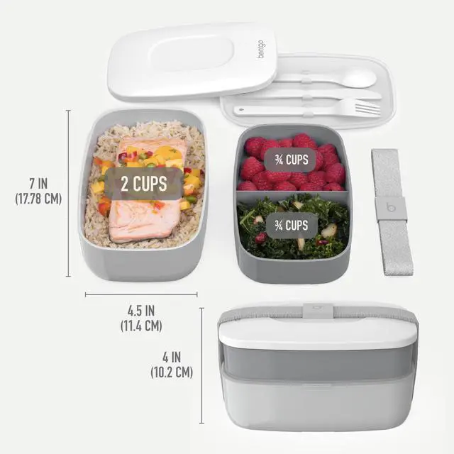 Alt view image 5 of 7 - Classic Stackable 3-Compartment Adult Bento-Style Lunch Box