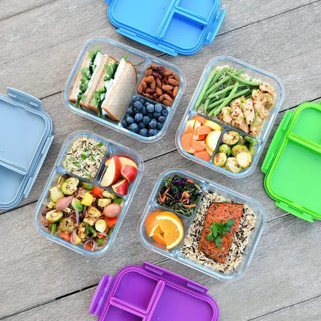Alt view image 3 of 5 - Glass Lunch Box, Leak-Proof, 3-Compartment, 5-Cup Capacity