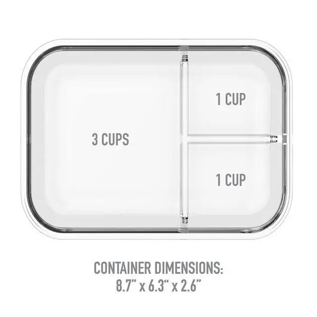 Alt view image 5 of 5 - Glass Lunch Box, Leak-Proof, 3-Compartment, 5-Cup Capacity