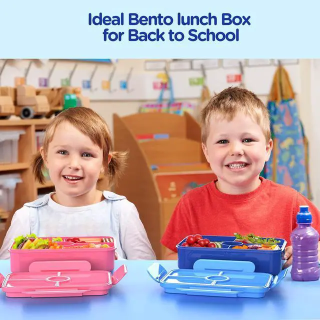 Alt view image 6 of 7 - Bento Lunch Box for Kids - Leakproof Large Bento-Style with 4 Compartments Portions Lunchbox with Tableware Back to School, Reusable On-the-Go Meal and Snack Packing, Blue