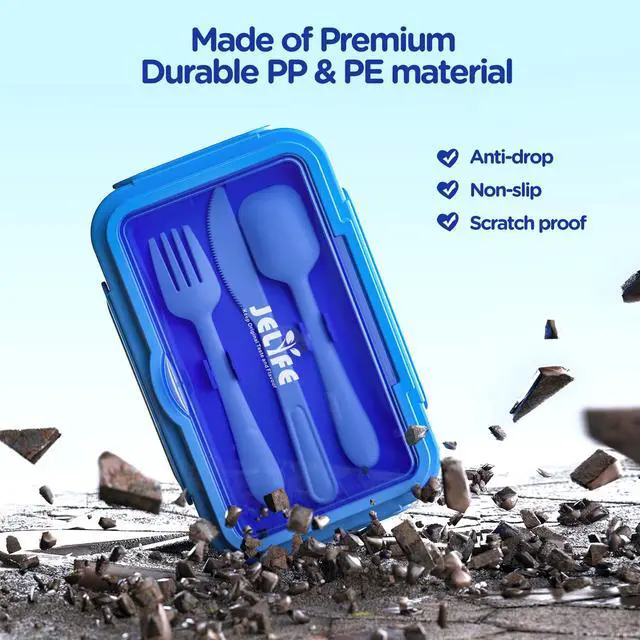 Alt view image 7 of 7 - Bento Lunch Box for Kids - Leakproof Large Bento-Style with 4 Compartments Portions Lunchbox with Tableware Back to School, Reusable On-the-Go Meal and Snack Packing, Blue