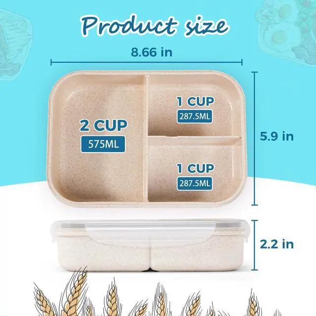 Alt view image 6 of 7 - Bento Lunch Box for Kids, 1150ml, 3 Compartments, White