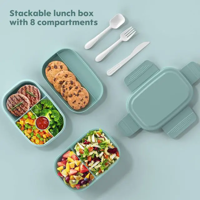 Alt view image 2 of 7 - Adult Lunch Box,3 Stackable Bento Lunch Containers for Adults, Modern Minimalist Design Bento Box with Utensil Set, Leak-Proof Lunchbox for Dining Out, Work, Picnic