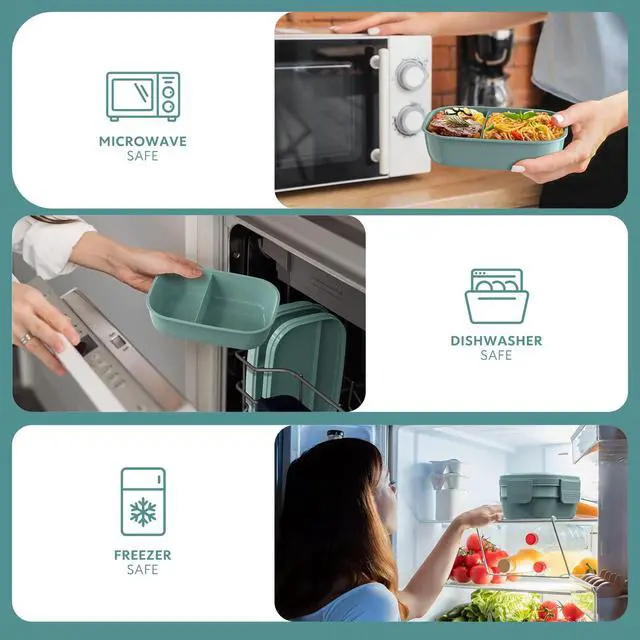 Alt view image 6 of 7 - Adult Lunch Box,3 Stackable Bento Lunch Containers for Adults, Modern Minimalist Design Bento Box with Utensil Set, Leak-Proof Lunchbox for Dining Out, Work, Picnic