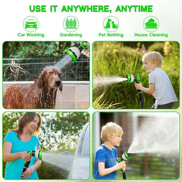 Alt view image 6 of 7 - Garden Hose 25 FT, NON-EXPANDABLE Heavy-Duty Flexible & Lightweight Water Hose with 10-Function Nozzle, No-Kink, Leak-Proof Super Fabric, Solid Fittings for Lawn, Car, Outdoor (Black Green)