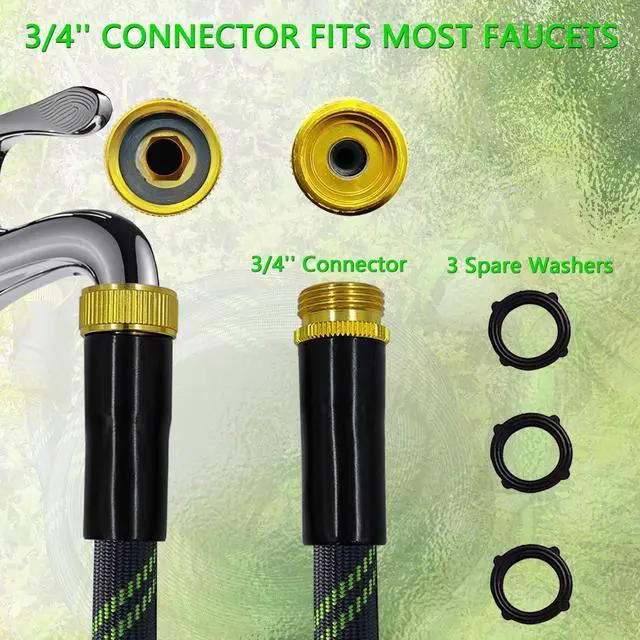 Alt view image 7 of 7 - Garden Hose 25 FT, NON-EXPANDABLE Heavy-Duty Flexible & Lightweight Water Hose with 10-Function Nozzle, No-Kink, Leak-Proof Super Fabric, Solid Fittings for Lawn, Car, Outdoor (Black Green)