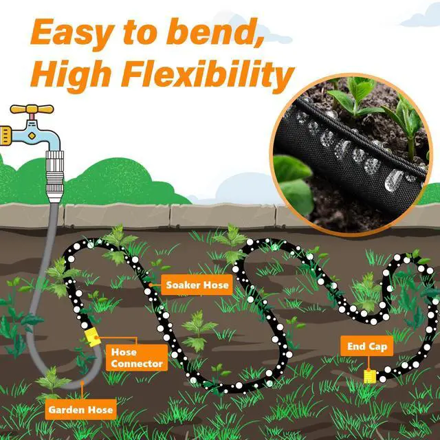 Alt view image 3 of 7 - 100FT Flat Soaker Hose, Heavy Duty Garden Watering Hose