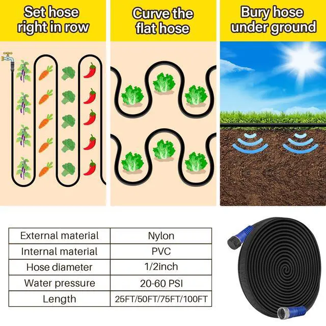 Alt view image 7 of 7 - 100FT Flat Soaker Hose, Heavy Duty Garden Watering Hose