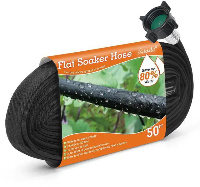 Main image of Flat Soaker Hose 50FT for Garden Beds Drip Hose Heavy Duty Save 80% Water for Vegetable Tree (50FT)