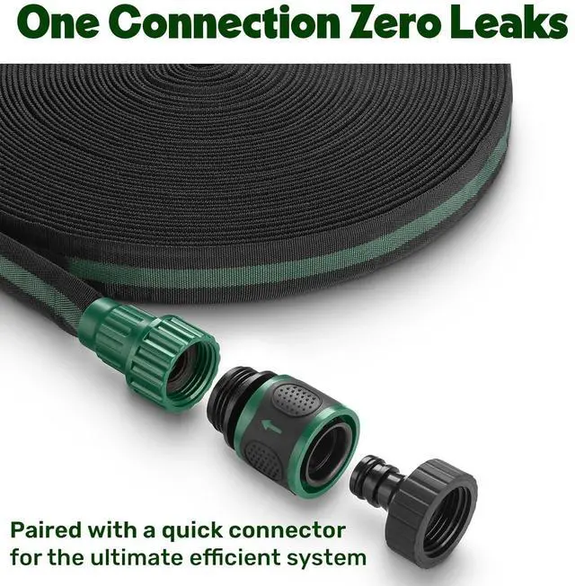 Alt view image 3 of 6 - Flat Soaker Hose 50ft for Garden // Drip Hose for Garden Beds, Lawns and Trees // Heavy Duty Leakproof Design with Quick Connect // Linkable Irrigation System for Vegetables and Flowers