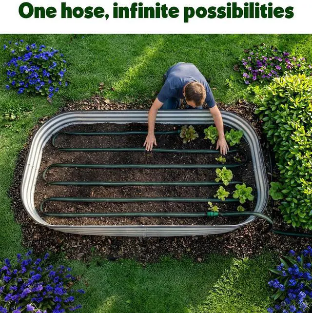 Alt view image 6 of 6 - Flat Soaker Hose 50ft for Garden // Drip Hose for Garden Beds, Lawns and Trees // Heavy Duty Leakproof Design with Quick Connect // Linkable Irrigation System for Vegetables and Flowers
