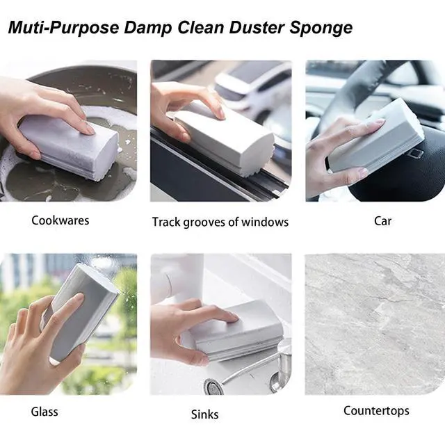 Alt view image 3 of 6 - Damp Clean Duster Sponge 4 Pack Household Cleaning Sponges Reusable Dusting Sponge for Brushing Blind Glass Vents Window Mirrors Baseboards